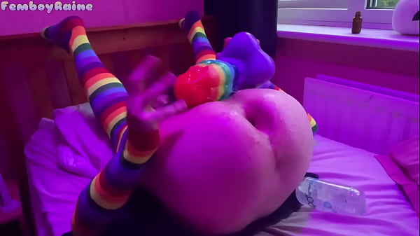 Size Queen Femboy Raine stretched by HUGE TOYS!